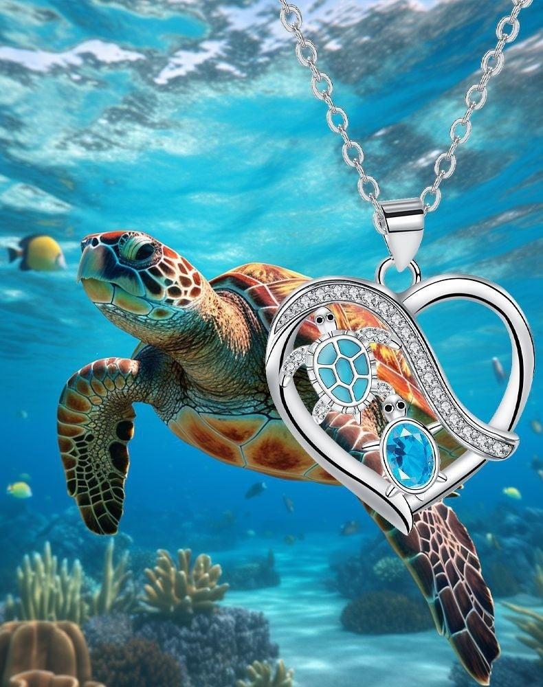 European And American Sea Turtle Cross Chain Necklace Surrounded By Love