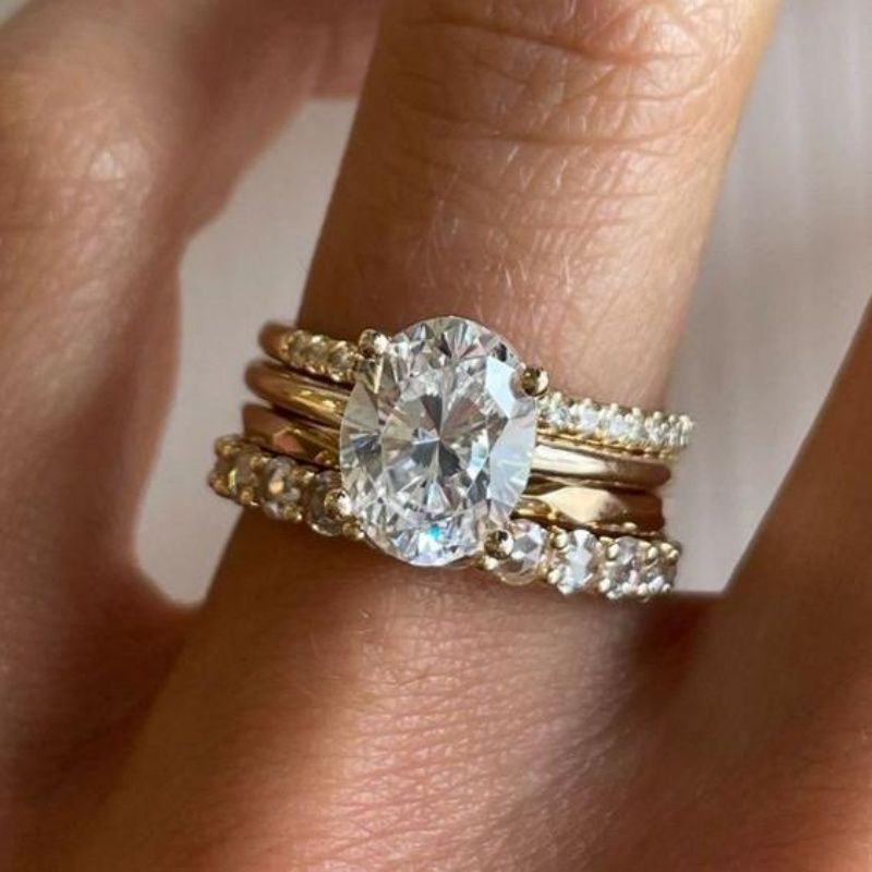Inlaid Two-piece Egg-shaped Zircon Creative Ring