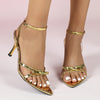 Women's Pointed Stone Pattern Three-dimensional Bow Stiletto Heel Sandals