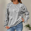 Casual Cool Bow Stitching Gray Women's Round-neck Sweater
