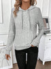 Casual Rib Sunken Stripe Pullover Hooded Long Sleeves Sweater