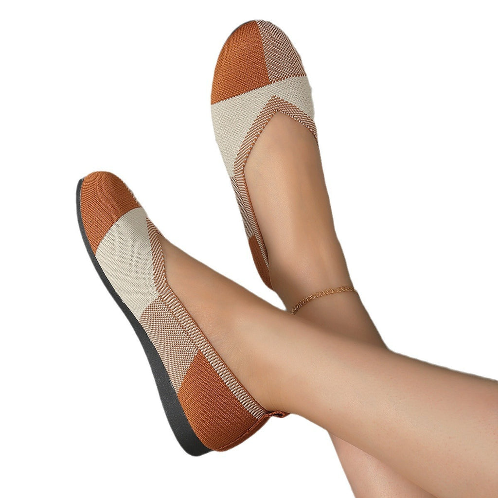 Plus Size Flyknit Color Matching Round Head Leisure Shoes
