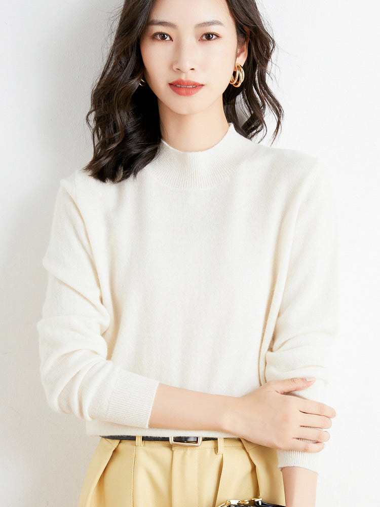 Wool Blend Ladies Loose Turtleneck Knit Sweater