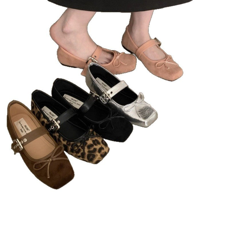 Flat Bow Ballet Silver Belt Buckle Shoes