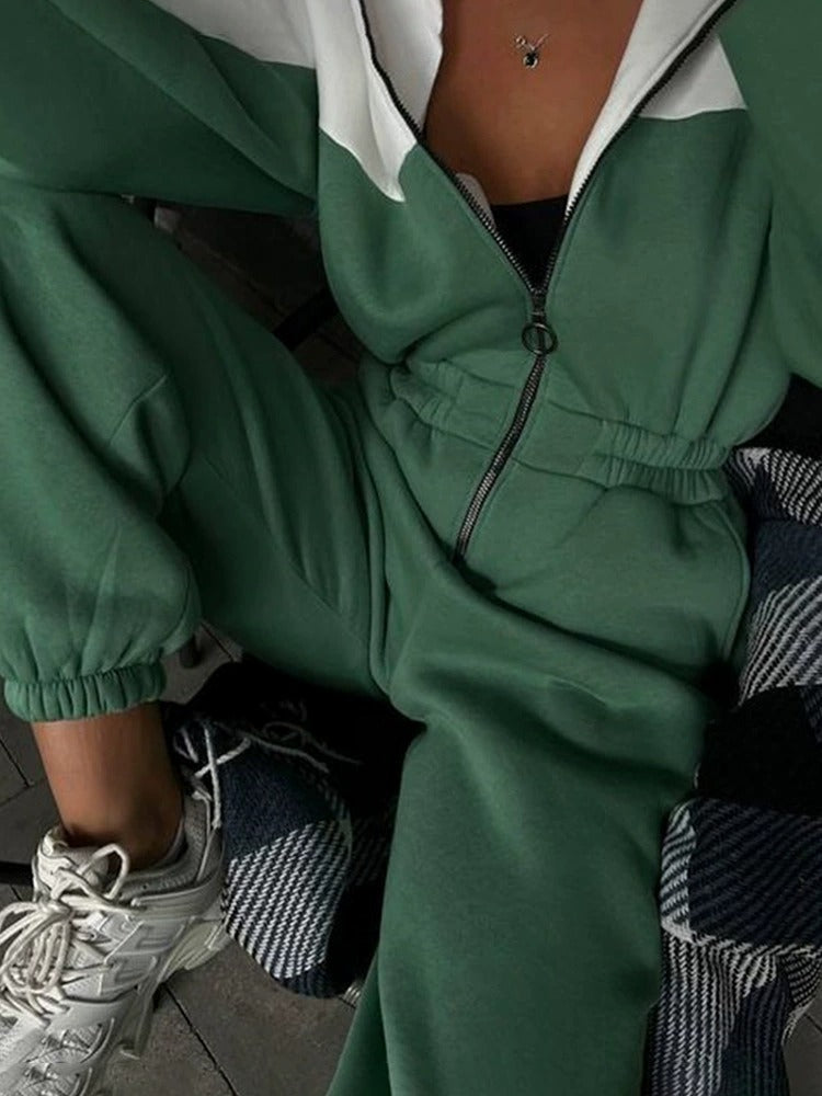 Women's European And American Style Sports Casual Contrast Color Jumpsuit