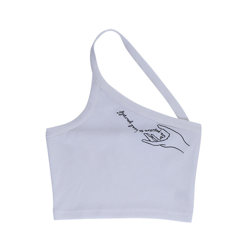 Instahot Design Slant Shoulder Print Vest Women''s European