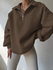 Women Plain Front Zipper Long Sleeve Simple Hoodie