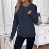 Casual Rib Sunken Stripe Pullover Hooded Long Sleeves Sweater