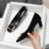 Square Buckle Flats Patent Leather Square Toe Low-cut Shoes