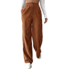 Women's High Waist Casual Pants Solid Color Corduroy Baggy Straight Trousers