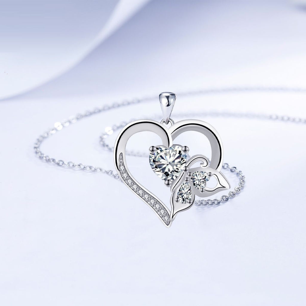 Bright Heart-shaped Butterfly Necklace For Women