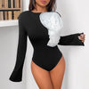 Sweet Style Design Three-dimensional Flower Decoration Black Long Sleeve Jumpsuit