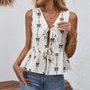 New Women's Elegant Slim V-neck Bow Print Vest