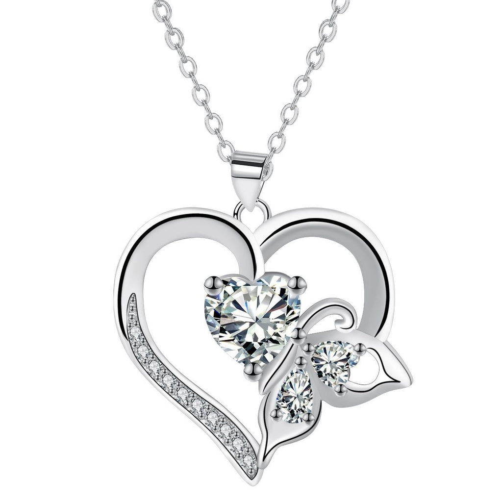 Bright Heart-shaped Butterfly Necklace For Women
