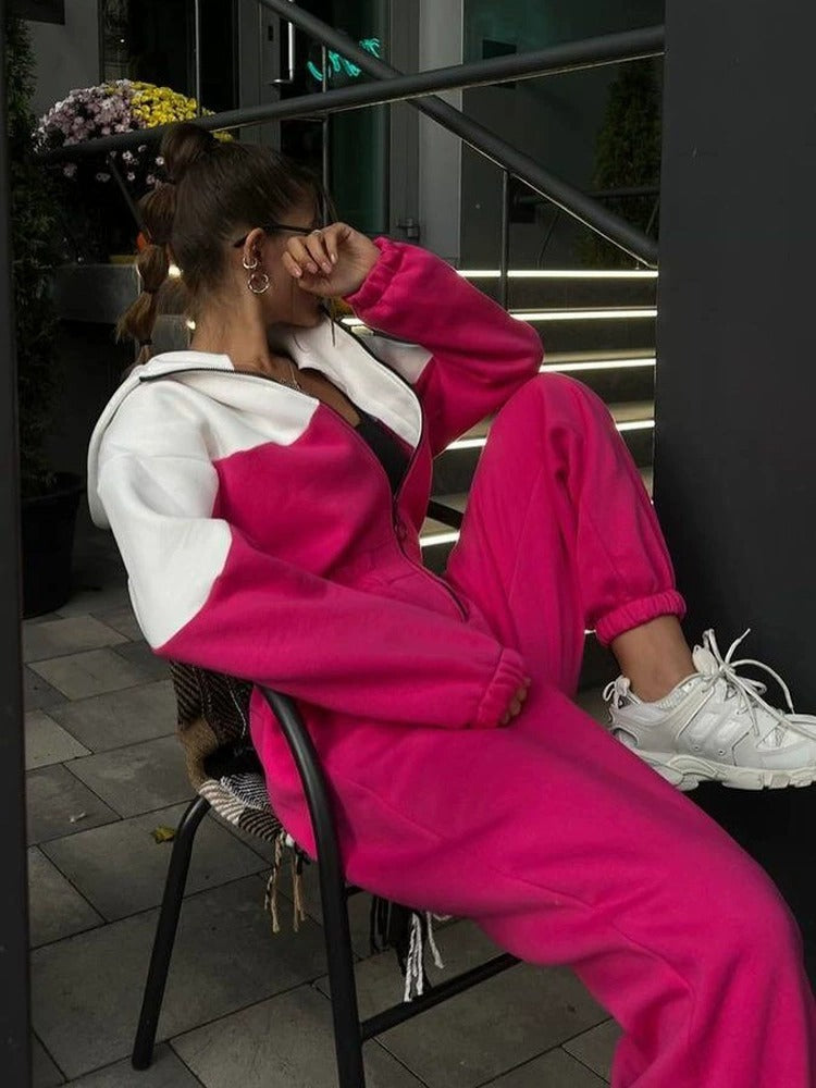 Women's European And American Style Sports Casual Contrast Color Jumpsuit