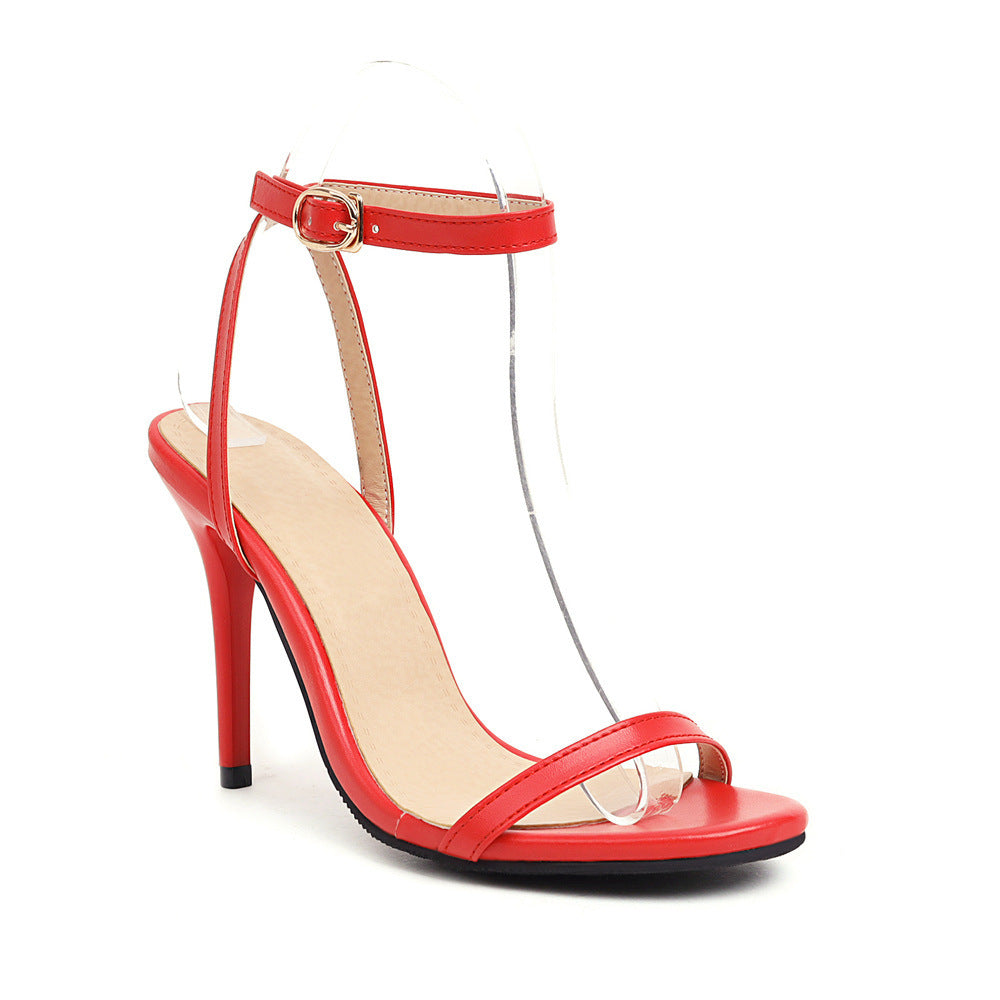 Sexy Stiletto Heel Super High Buckle Hollow-out Solid Color Sandals
