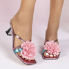 Women's Square Toe Three-dimensional Flower High Heel Sandals