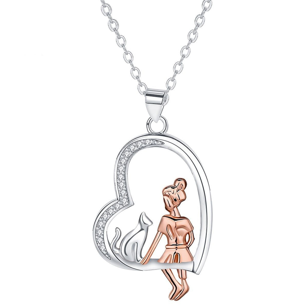 Girl And Cat Animal Design Necklace Female Clavicle Chain