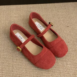 Low-cut French Vintage Suede Mary Jane Shoes Flat Shoes