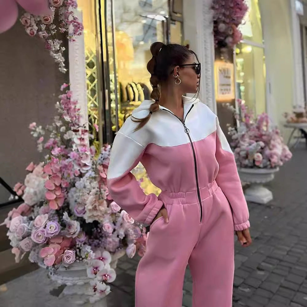 Women's European And American Style Sports Casual Contrast Color Jumpsuit