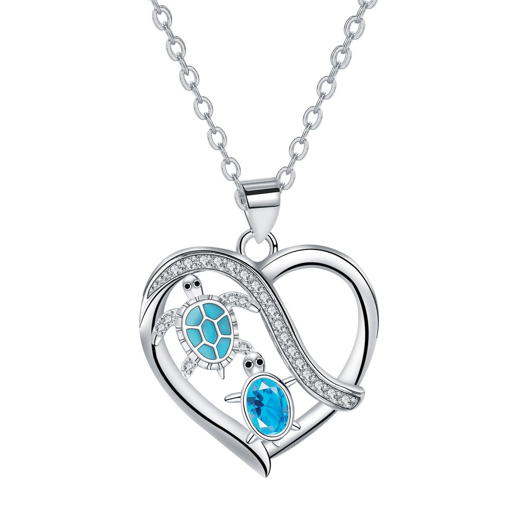 European And American Sea Turtle Cross Chain Necklace Surrounded By Love