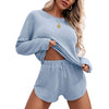 Women's Waffle Knit Pajamas Suit Long Sleeve Top And Shorts