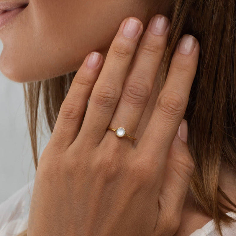 925 Sterling Silver White Shell Ring Female Advanced Design