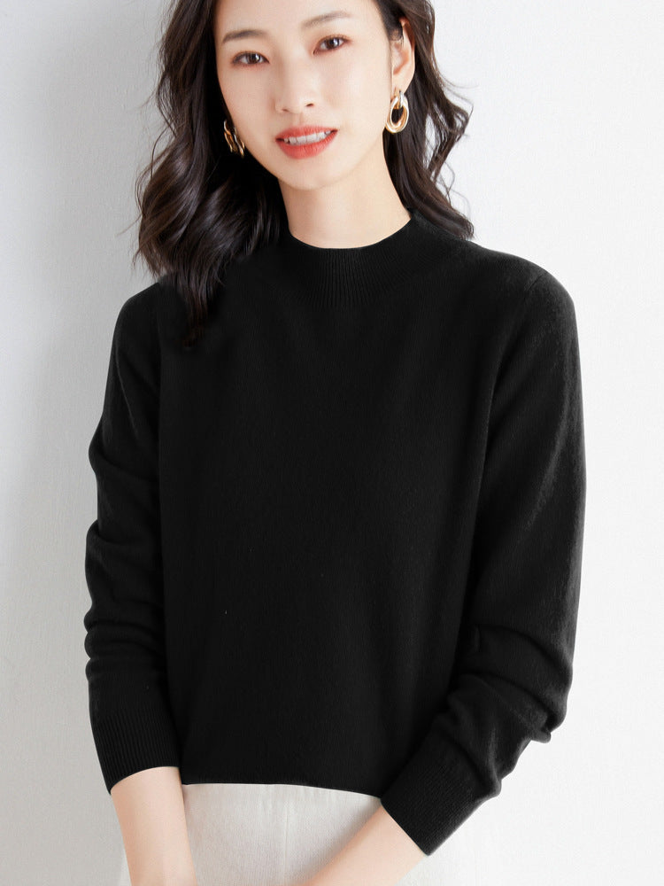 Wool Blend Ladies Loose Turtleneck Knit Sweater