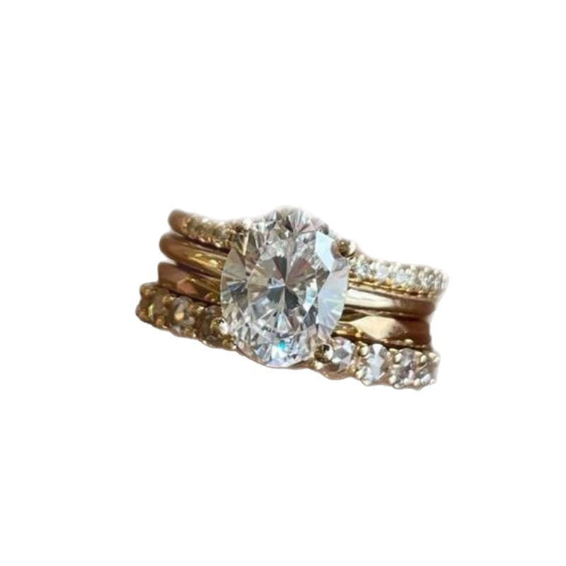 Inlaid Two-piece Egg-shaped Zircon Creative Ring