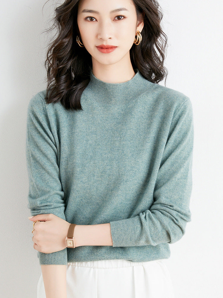 Wool Blend Ladies Loose Turtleneck Knit Sweater