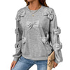 Casual Cool Bow Stitching Gray Women's Round-neck Sweater