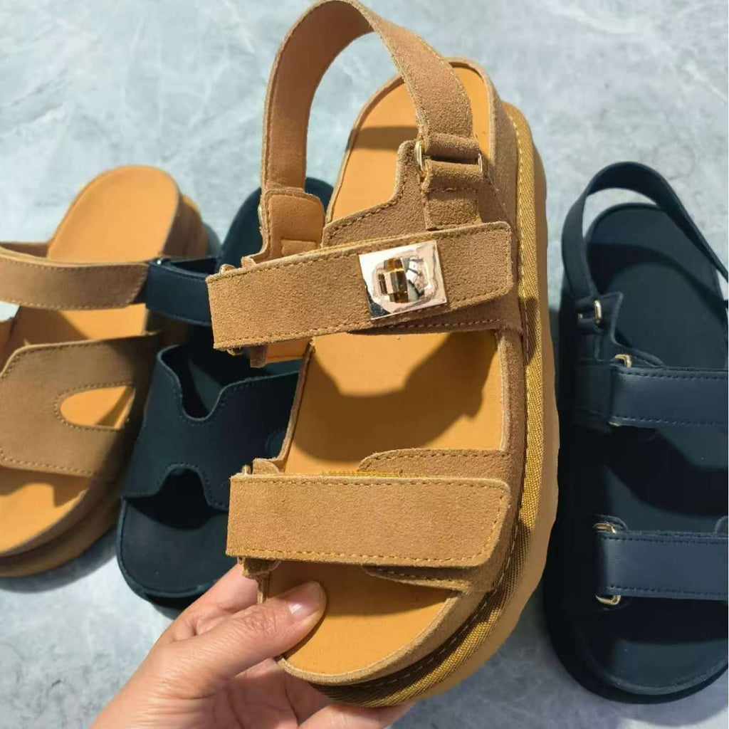Plus Size Platform Sandals  Suede Velcro Outdoor Roman Sandals Women's Shoes
