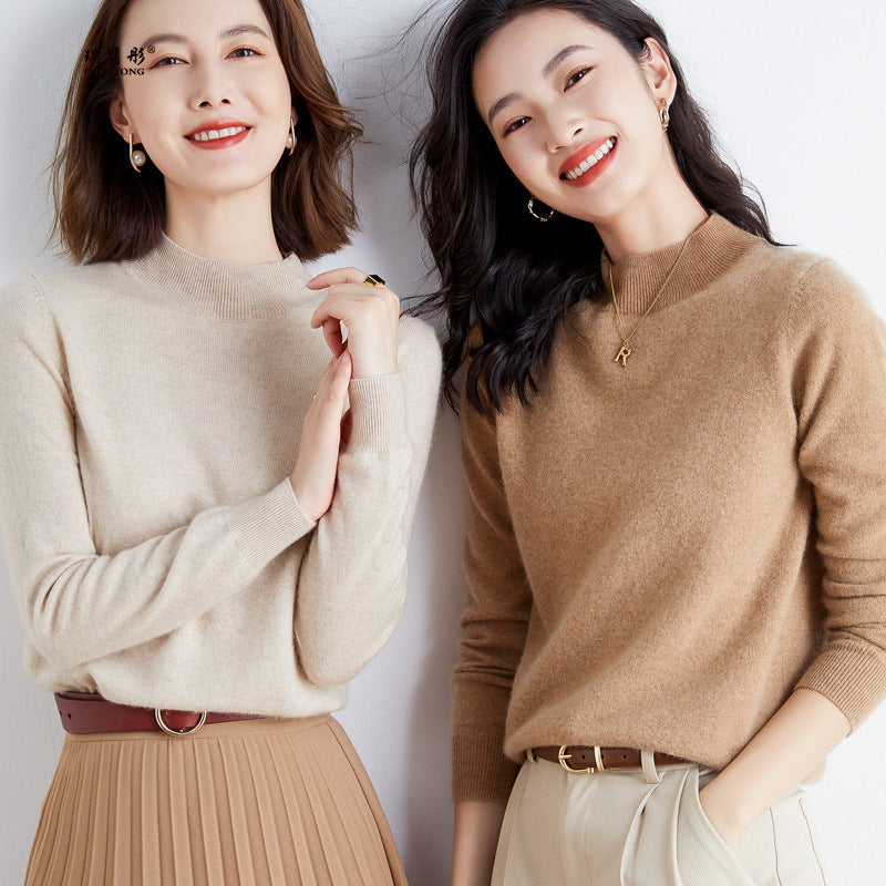 Wool Blend Ladies Loose Turtleneck Knit Sweater