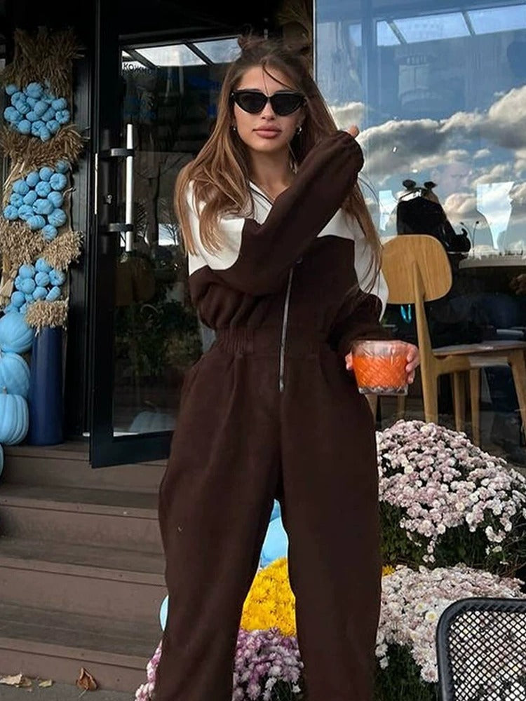 Women's European And American Style Sports Casual Contrast Color Jumpsuit