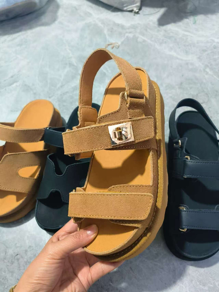 Plus Size Platform Sandals  Suede Velcro Outdoor Roman Sandals Women's Shoes