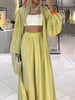 Solid Color Long Sleeve Cardigan & Elastic Waist Pants Set
