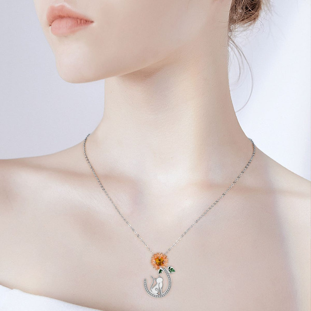 Sunflower Necklace Original Cute Cat Pendant
