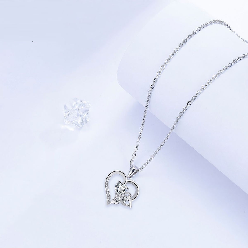 Bright Heart-shaped Butterfly Necklace For Women