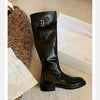 Washed Horse Leather Belt Buckle Thick Bottom Thigh High Boots Women