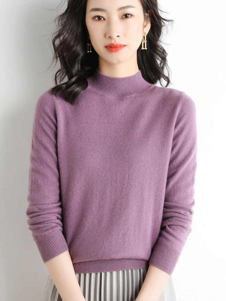 Wool Blend Ladies Loose Turtleneck Knit Sweater
