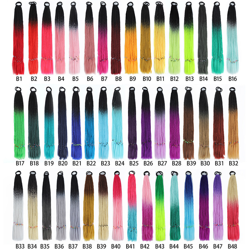 Wig Horse Tail Color Big Braid Chemical Fiber Three-strand Braid Gradient Color Hip Hop Braid Children's Color Small Braid