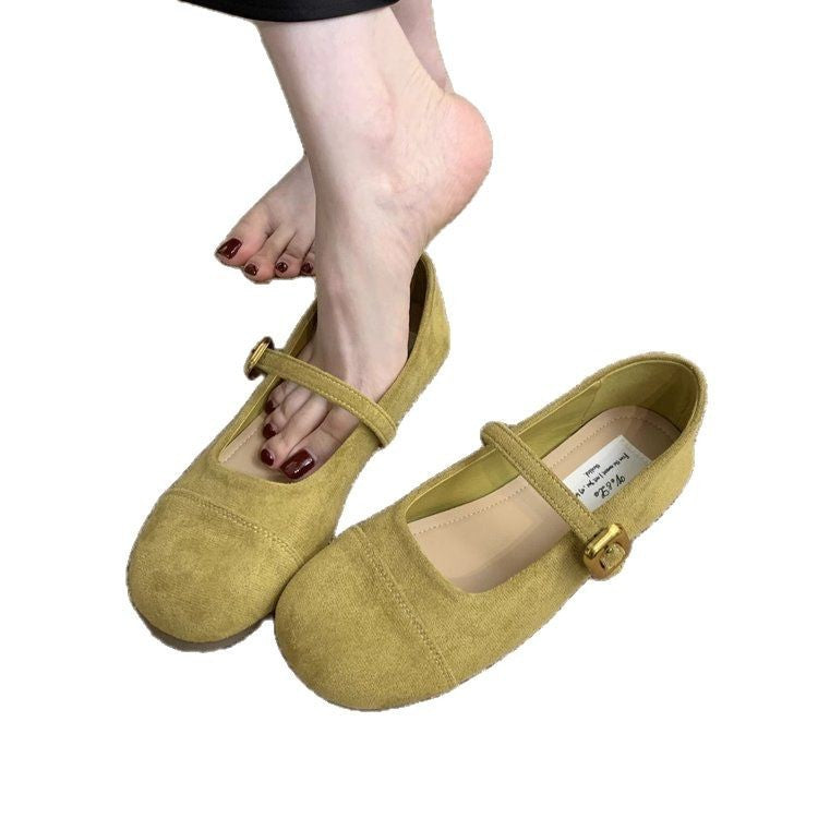 Low-cut French Vintage Suede Mary Jane Shoes Flat Shoes