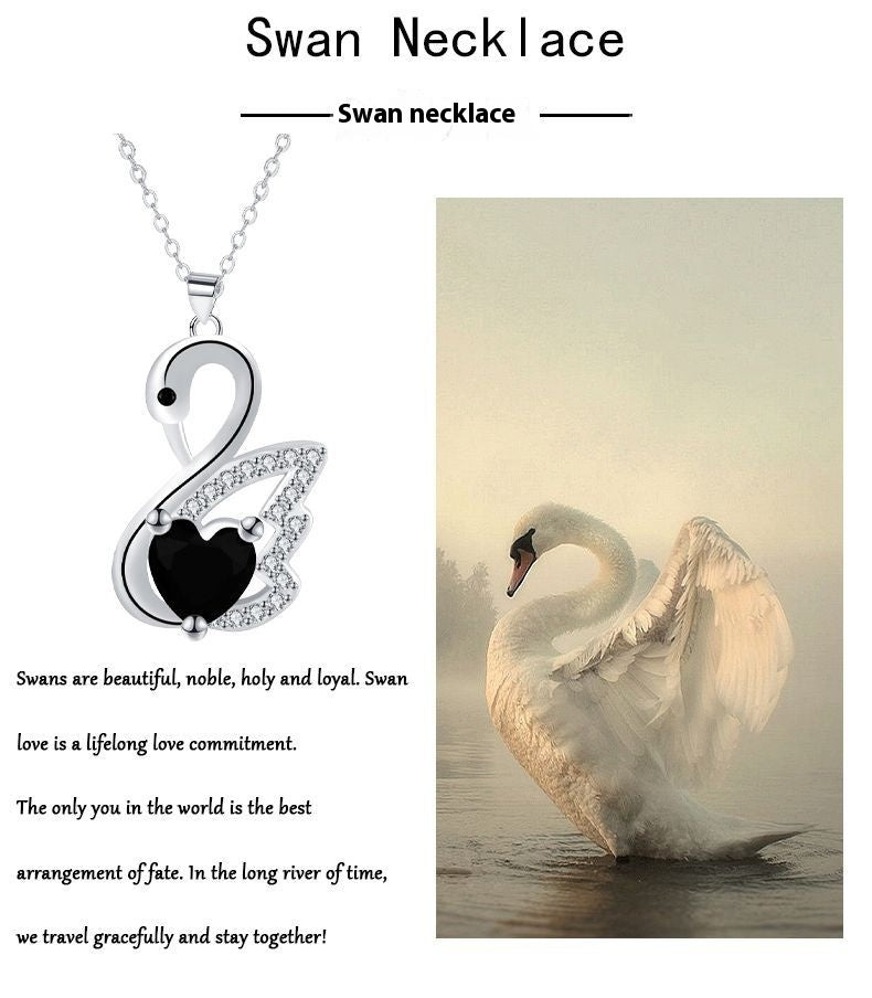 Fashion Simple Beautiful Black Swan Necklace Female With Hearts Zircon