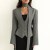 Solid Color And V-neck Scarf Decoration Long Sleeve Suit Coat