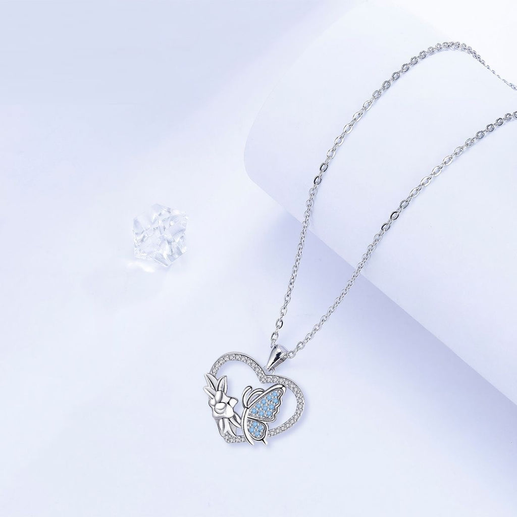 Heart-shaped Inlaid Butterfly Necklace Women's Romantic Fashion Clavicle Chain