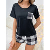 Women's French-style Pullover Short-sleeved Plaid Pocket Shorts Suit