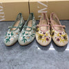 Women's Shoes Green Flower Embroidered Mesh Cloth Ballerina Flats New Guo Feng
