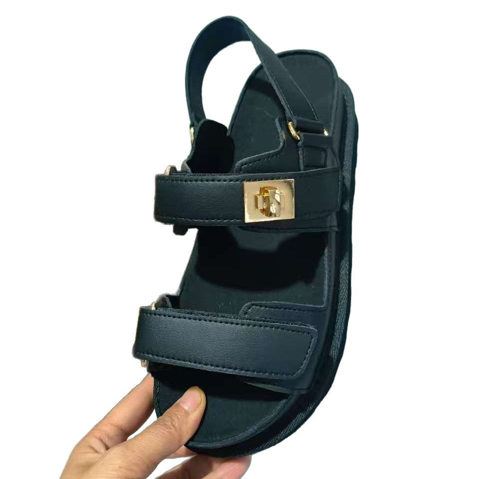 Plus Size Platform Sandals  Suede Velcro Outdoor Roman Sandals Women's Shoes