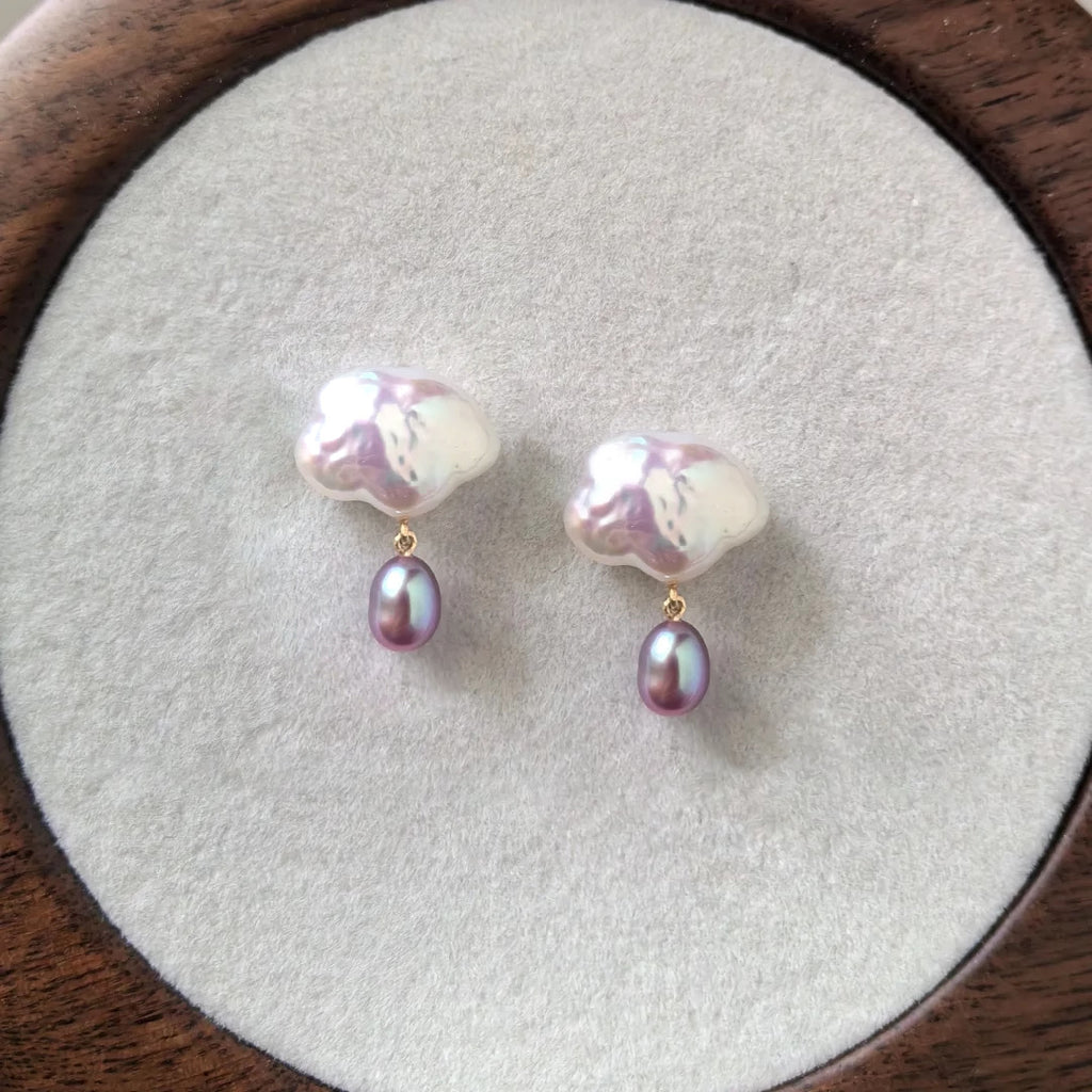Clouds Shaped Freshwater Pearl Ear Studs