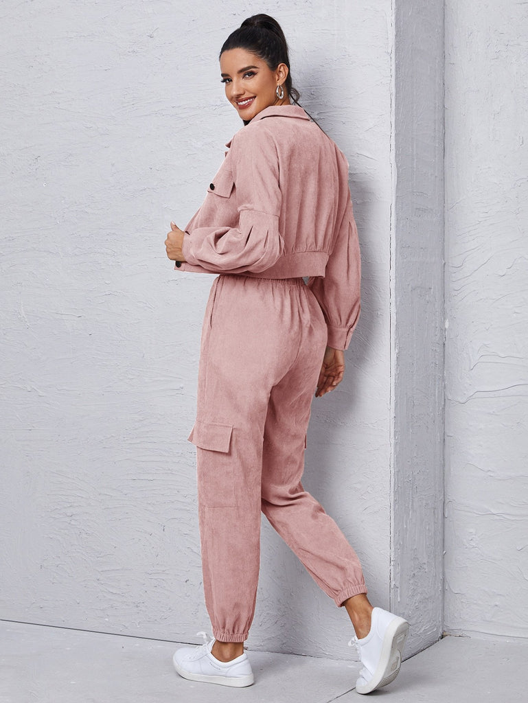 Flap Detail Jacket With Tie Front Cargo Pants